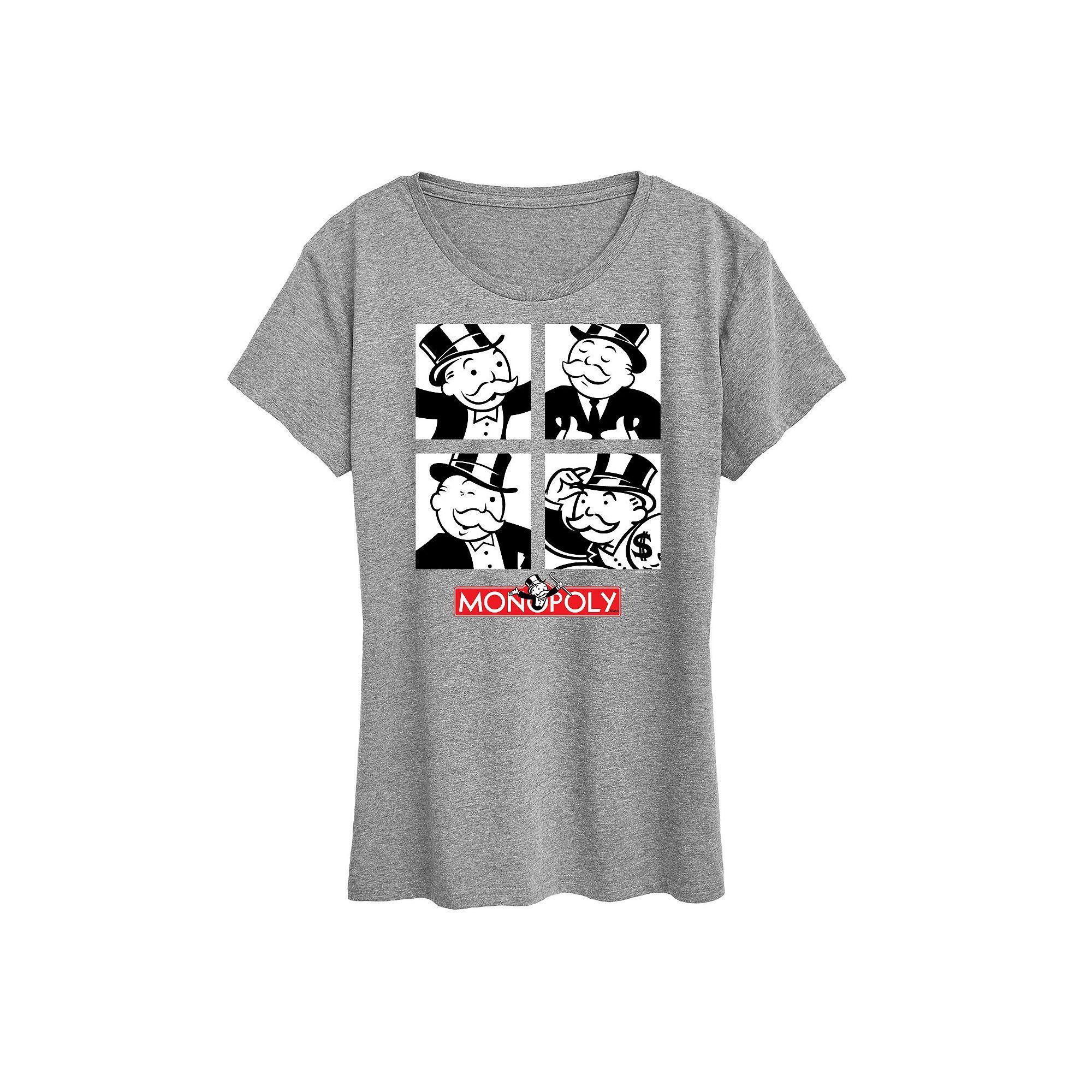 Womens Monopoly Mr. Monopoly Grid Graphic Tee Grey Gray Product Image