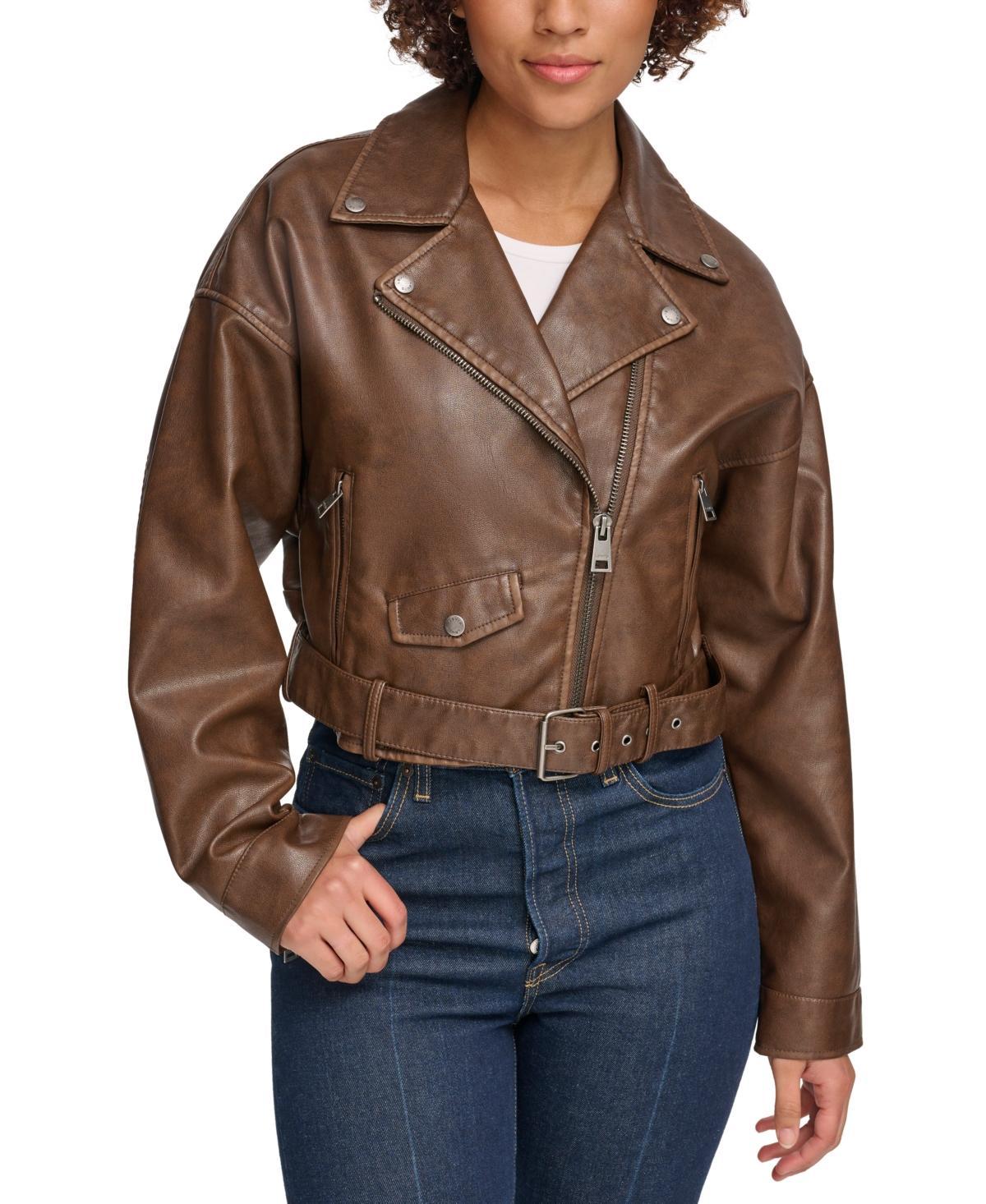 Womens Levis Cropped Faux Leather Moto Jacket Green Product Image
