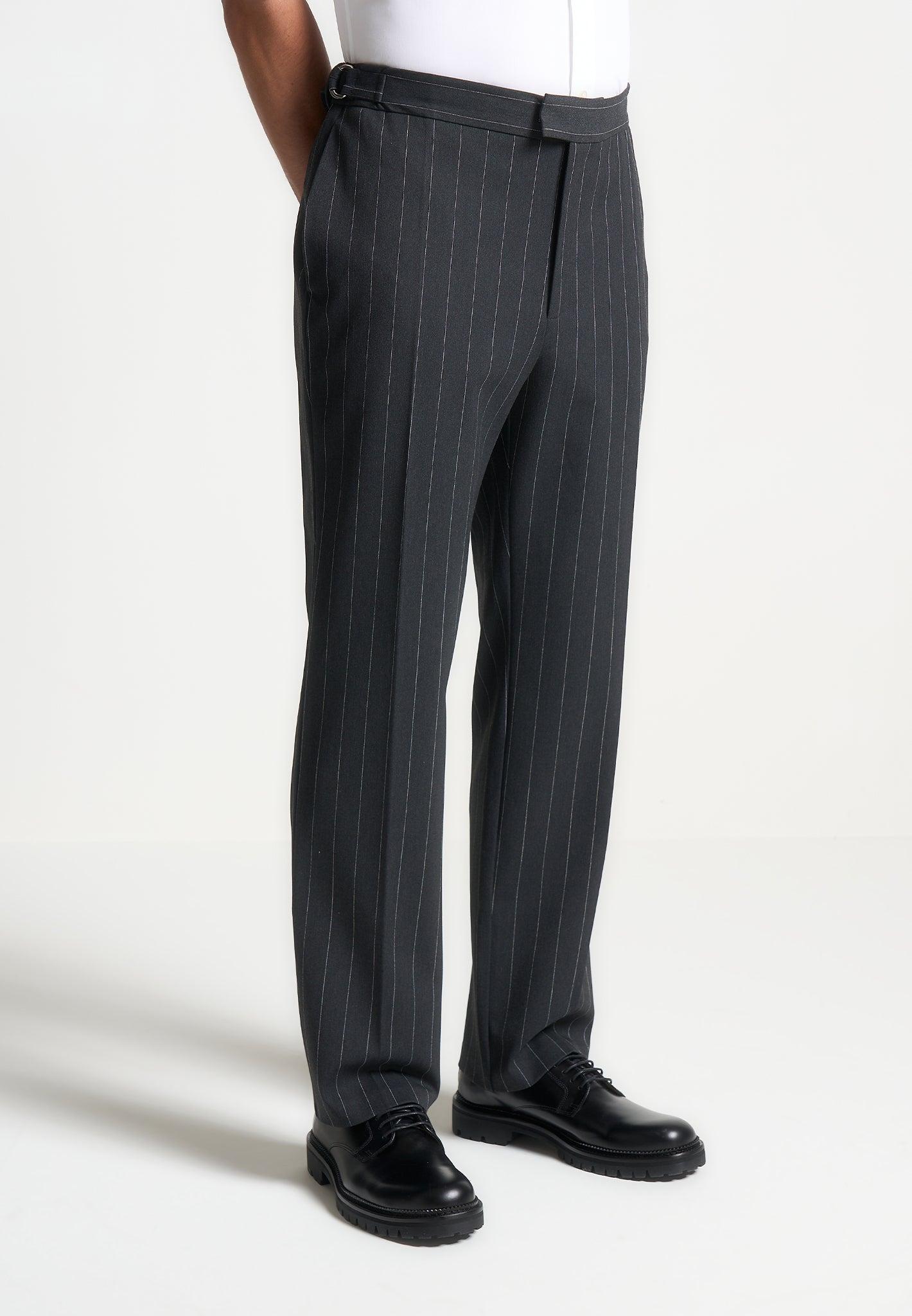 Regular Fit Pinstripe Tailored Trousers - Grey Male Product Image