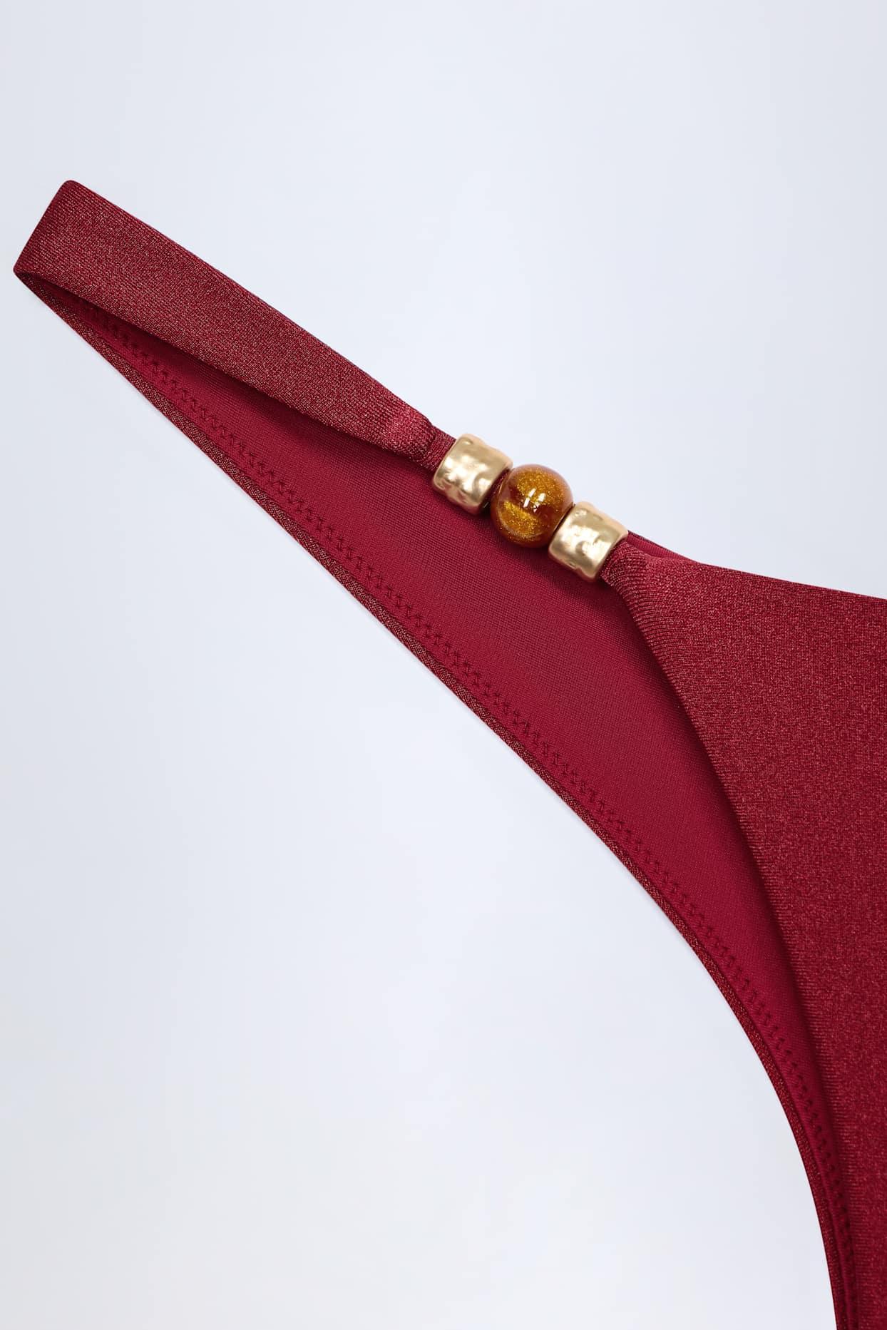 Bead-Embellished Cheeky Bikini Bottoms in Dark Cherry Product Image