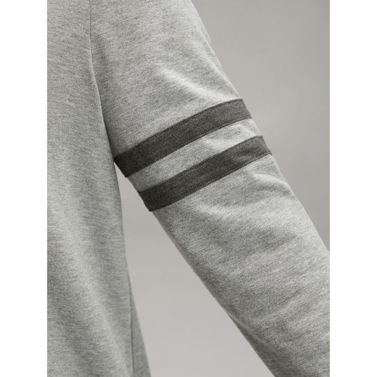 Plus Size Striped Hooded Pocket Zipper Fly Sweatshirt Women Gray Casual Elastic cuffs Hooded Dailywear Sweatshirts BloomChic 14-16/1X Product Image