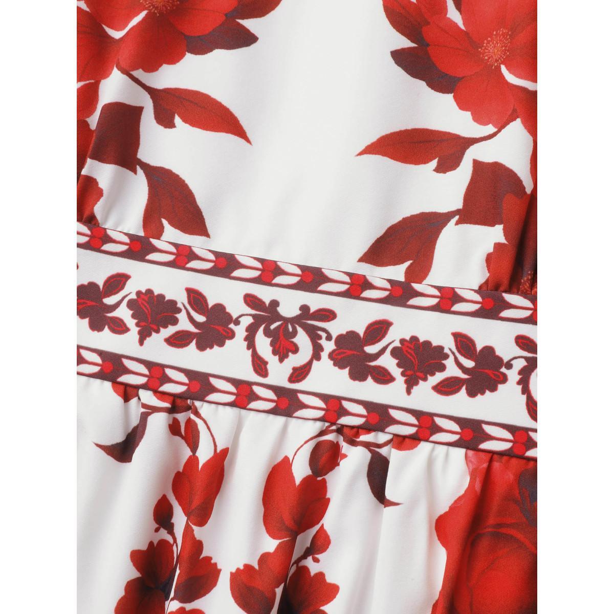 Plus Size Bohemian Floral Print Stretchy Waist Maxi Dress Originalwhite Women Elegant Non Square Neck Short sleeve Curvy BloomChic 22-24/3X Product Image