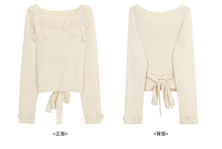 One Shoulder Plain Crochet Floral Sweater Product Image