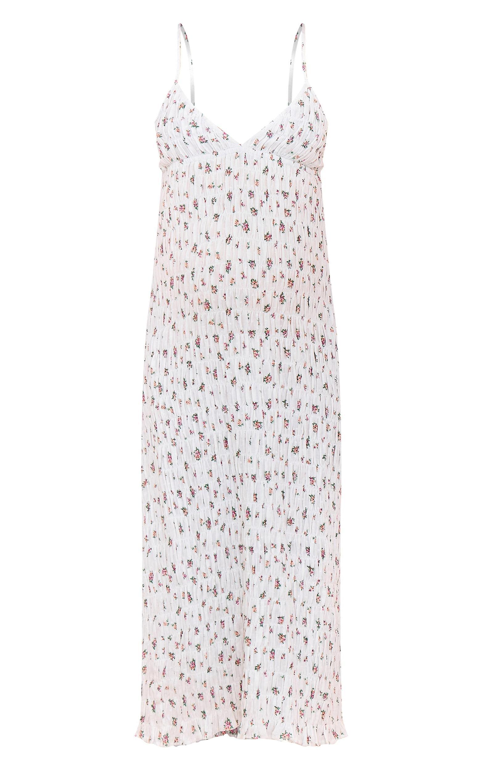 Maternity White Shirred Floral Detail Midi Dress Product Image