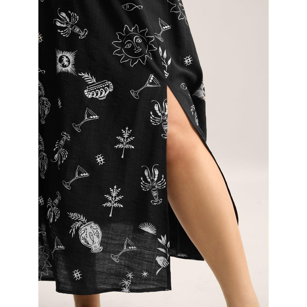 Plus Size Sunny Dance Printed Slit Maxi Skirt Women Black Beach Loose No stretch Side seam pocket Vacation Skirts BloomChic 30/6X Product Image