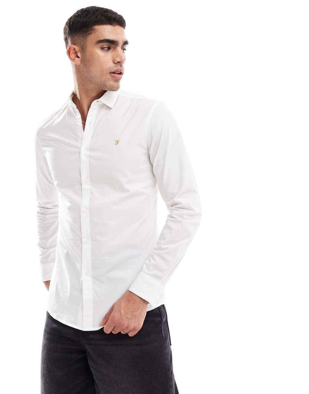 Farah yorke long sleeve poplin shirt in white Product Image