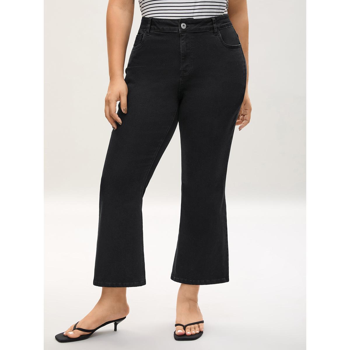 Plus Size Mid-Rise Classic Boot Cut Jeans Women Denimblack Medium stretch Slanted pocket Jeans BloomChic 24/3X Product Image