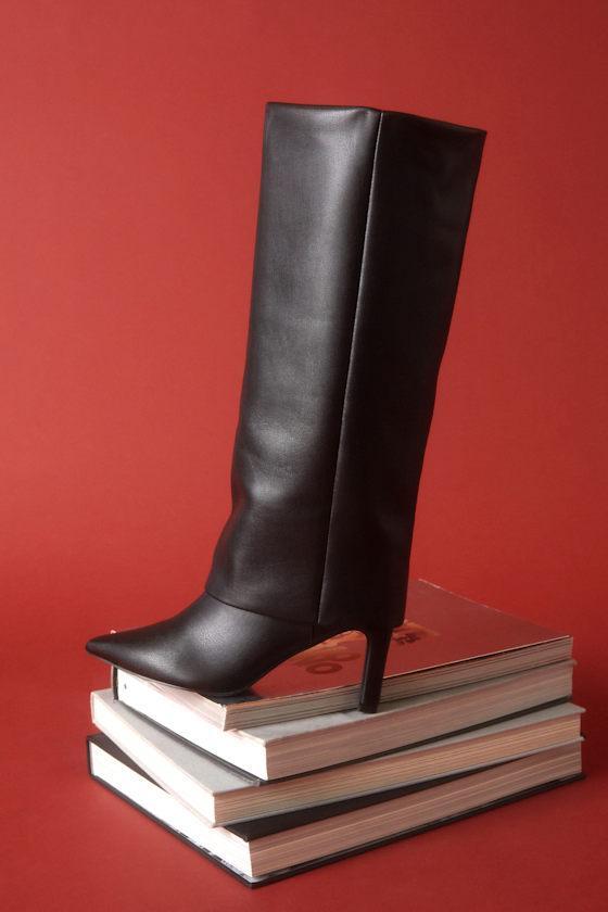 Fave Black Fold-Over Knee-High Boots Product Image