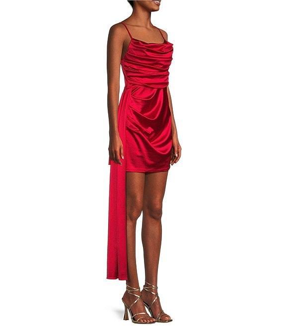 B. Darlin Spaghetti Strap Scoop Neck Pleated Detail Long Side Tail Dress Product Image