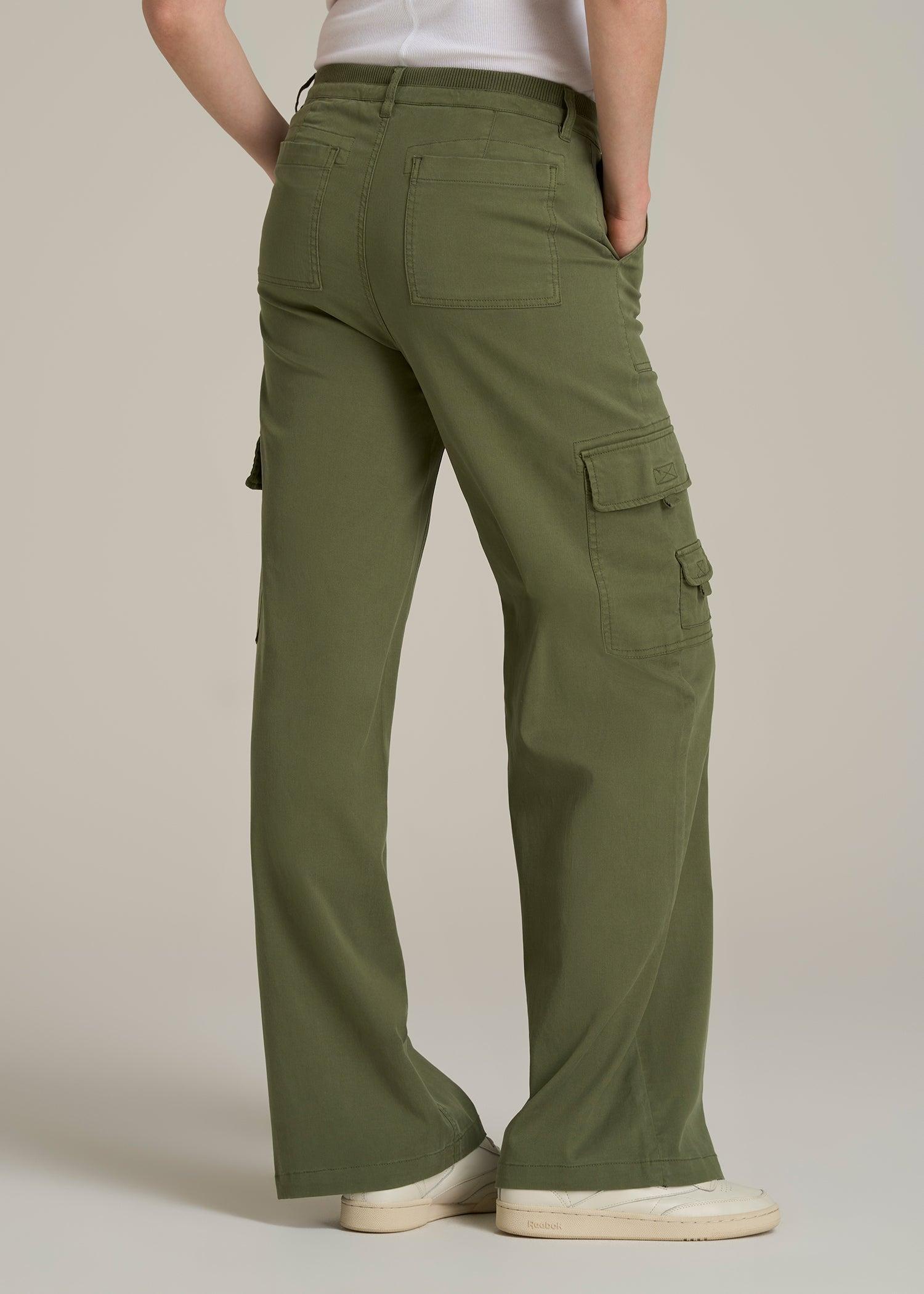 Garment Dyed Wide Leg Cargo Pants for Tall Women in Bright Olive Product Image