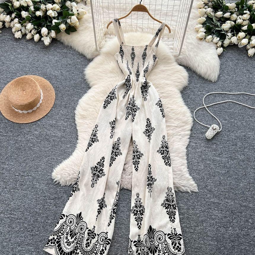 Sleeveless Pattern Wide Leg Jumpsuit Product Image
