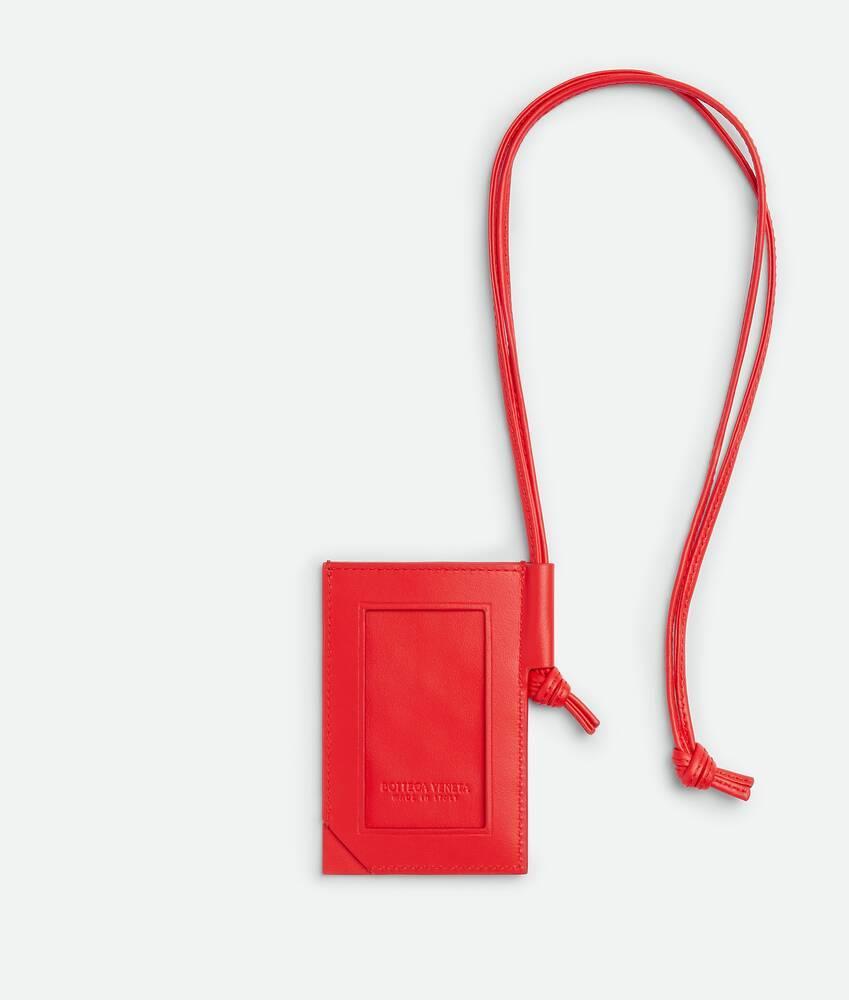Men's Intrecciato Stamp Badge Holder in Cherry tomato Product Image