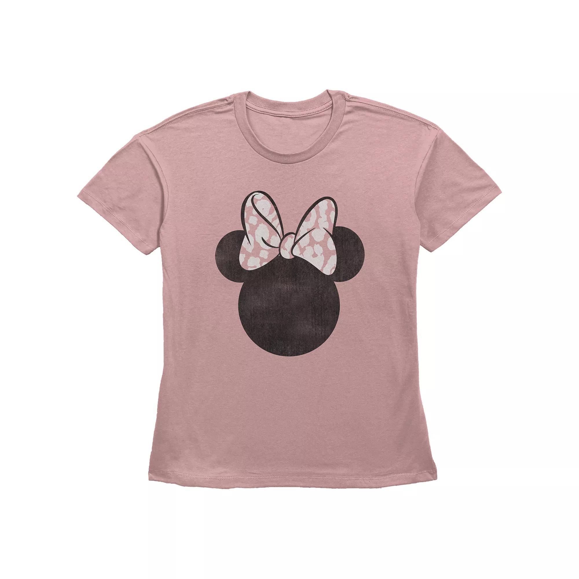 Disney's Minnie Mouse Pink Leopard Print Bow Women's Graphic Tee, Size: Medium, Desert Pink Product Image