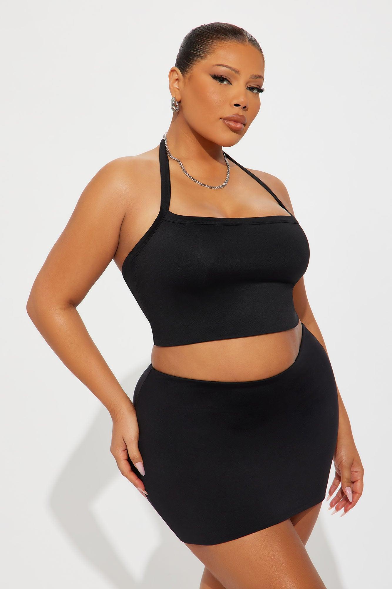 Contour Double Lined Cropped Halter Top - Black Product Image