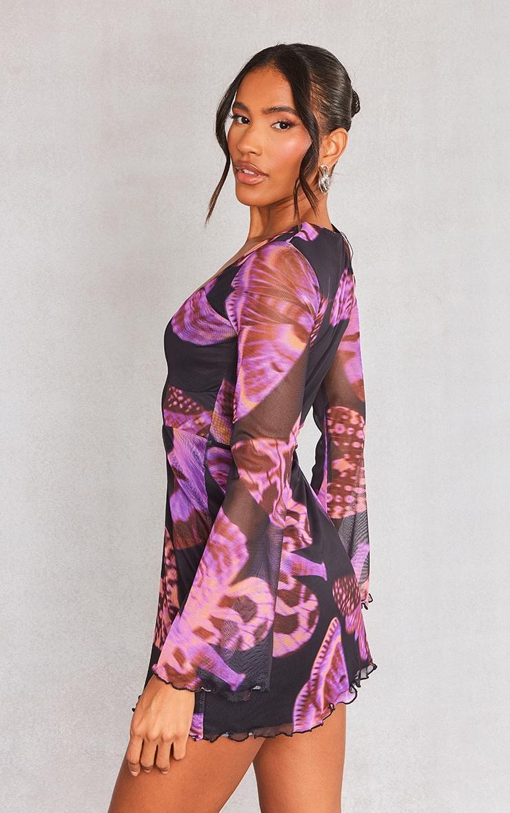 Purple Abstract Print Mesh Underbust Detail Shift Dress Product Image