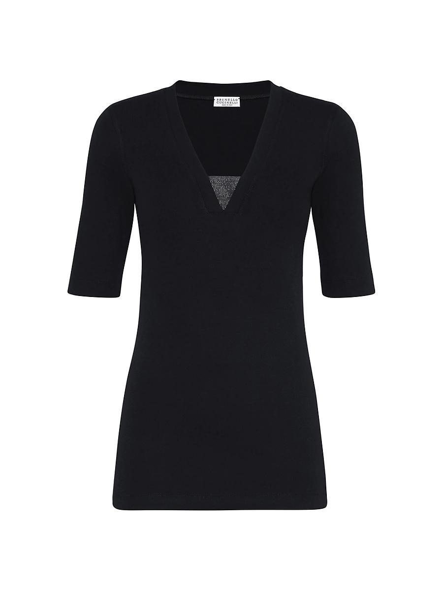 Womens Stretch Cotton Ribbed Jersey T-Shirt with Precious Insert Product Image