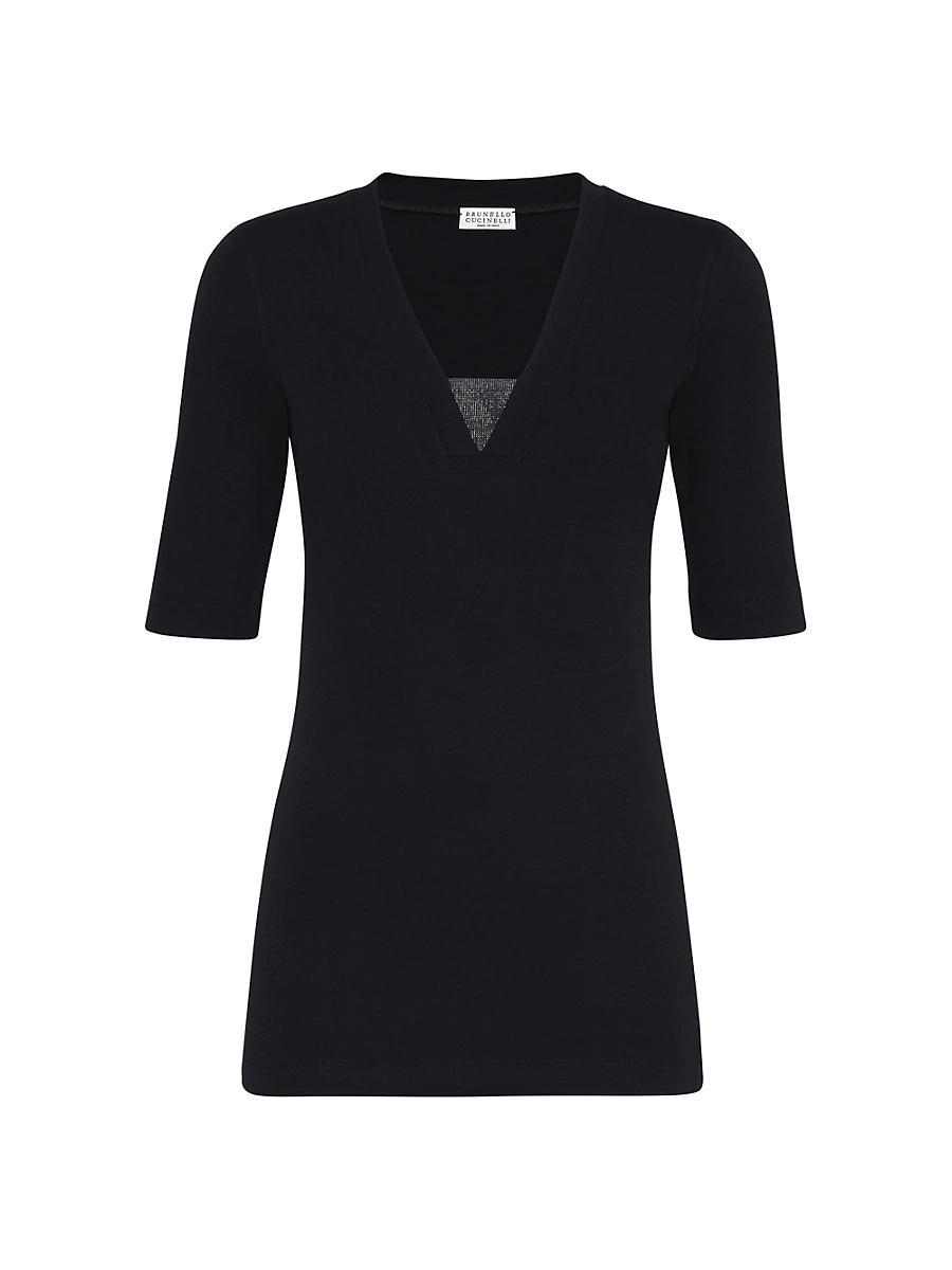 Womens Stretch Cotton Ribbed Jersey T-Shirt with Precious Insert Product Image