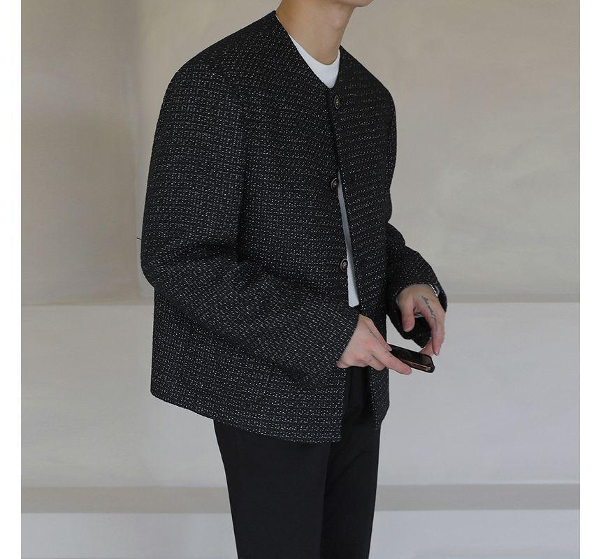 Round Neck Single Breasted Tweed Coat Product Image