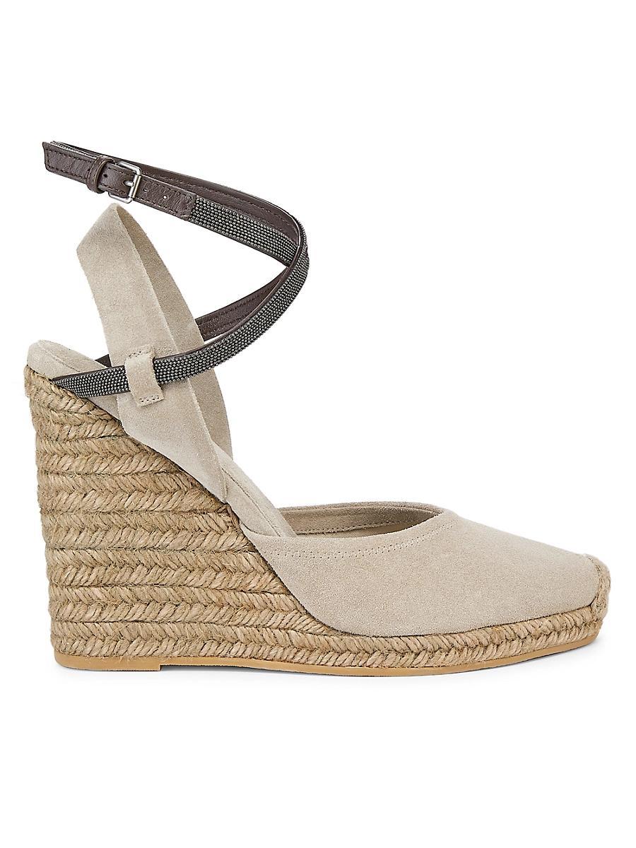 Womens 80MM Monili-Embellished Suede Espadrille Wedge Pumps Product Image