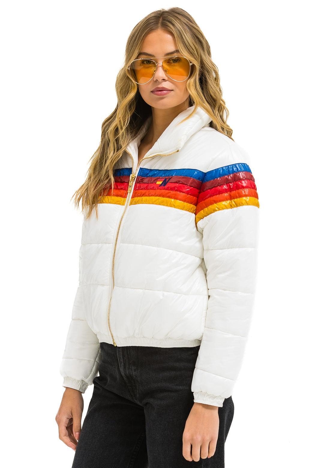 5 STRIPE LUXE APRES PUFFER JACKET - GLOSSY WHITE Female Product Image
