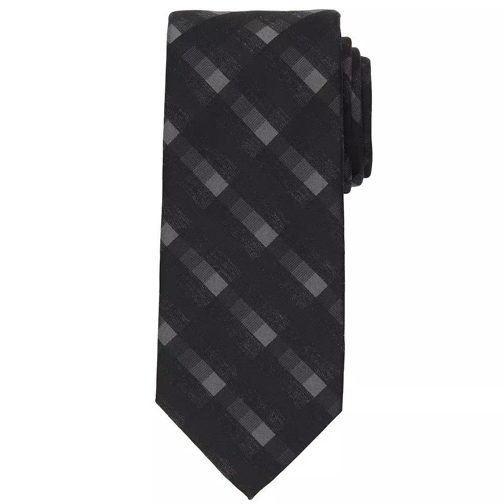 Men's Bespoke Plaid Skinny Tie, Black Edgar Product Image