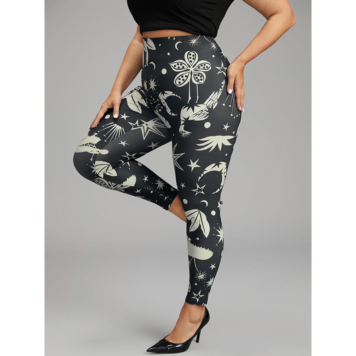 Plus Size Natural Print High Rise Skinny Leggings Women Black Casual High stretch Skinny High Rise Everyday Leggings BloomChic 10/M Product Image