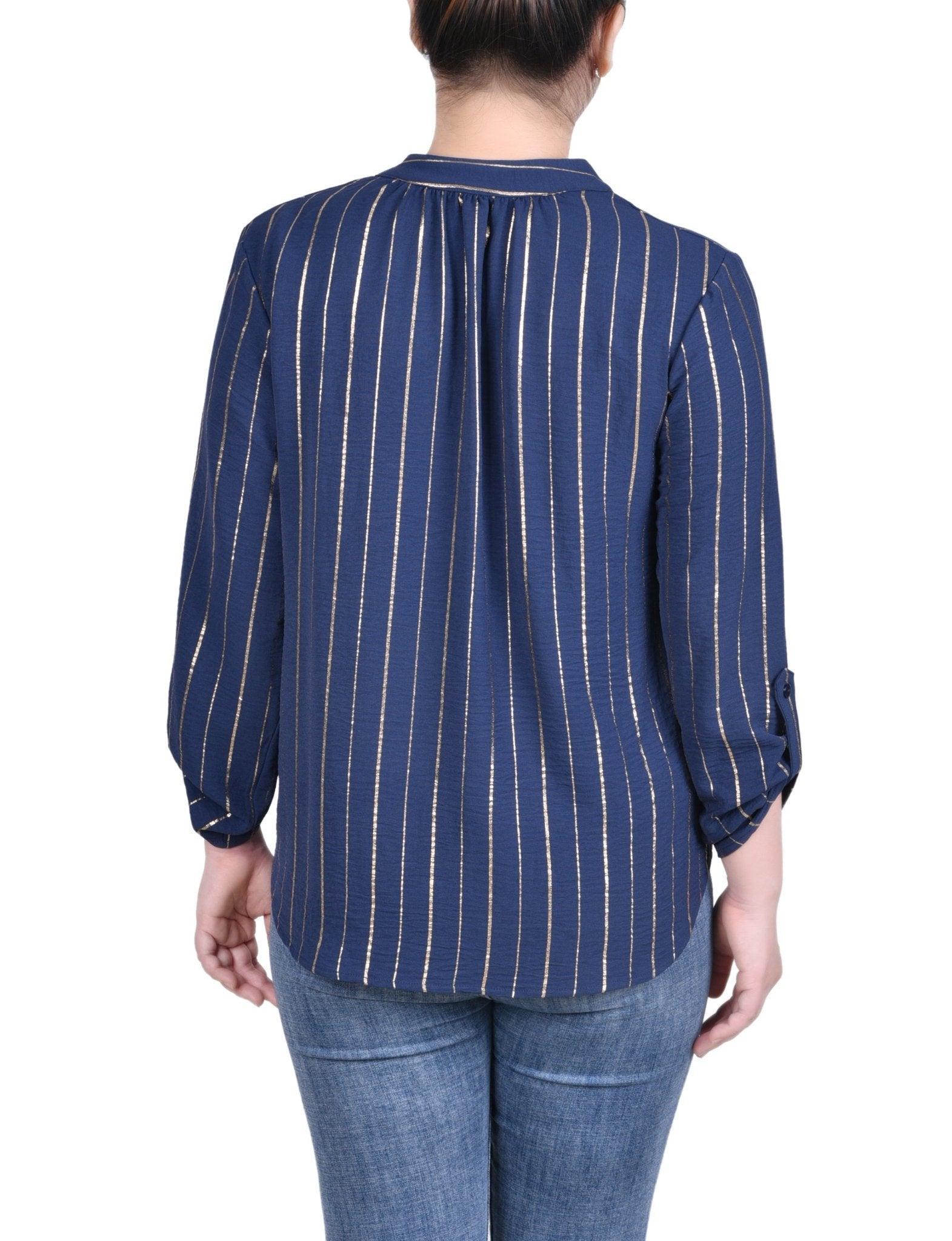 Long Sleeve Foil Striped Blouse - Petite Product Image