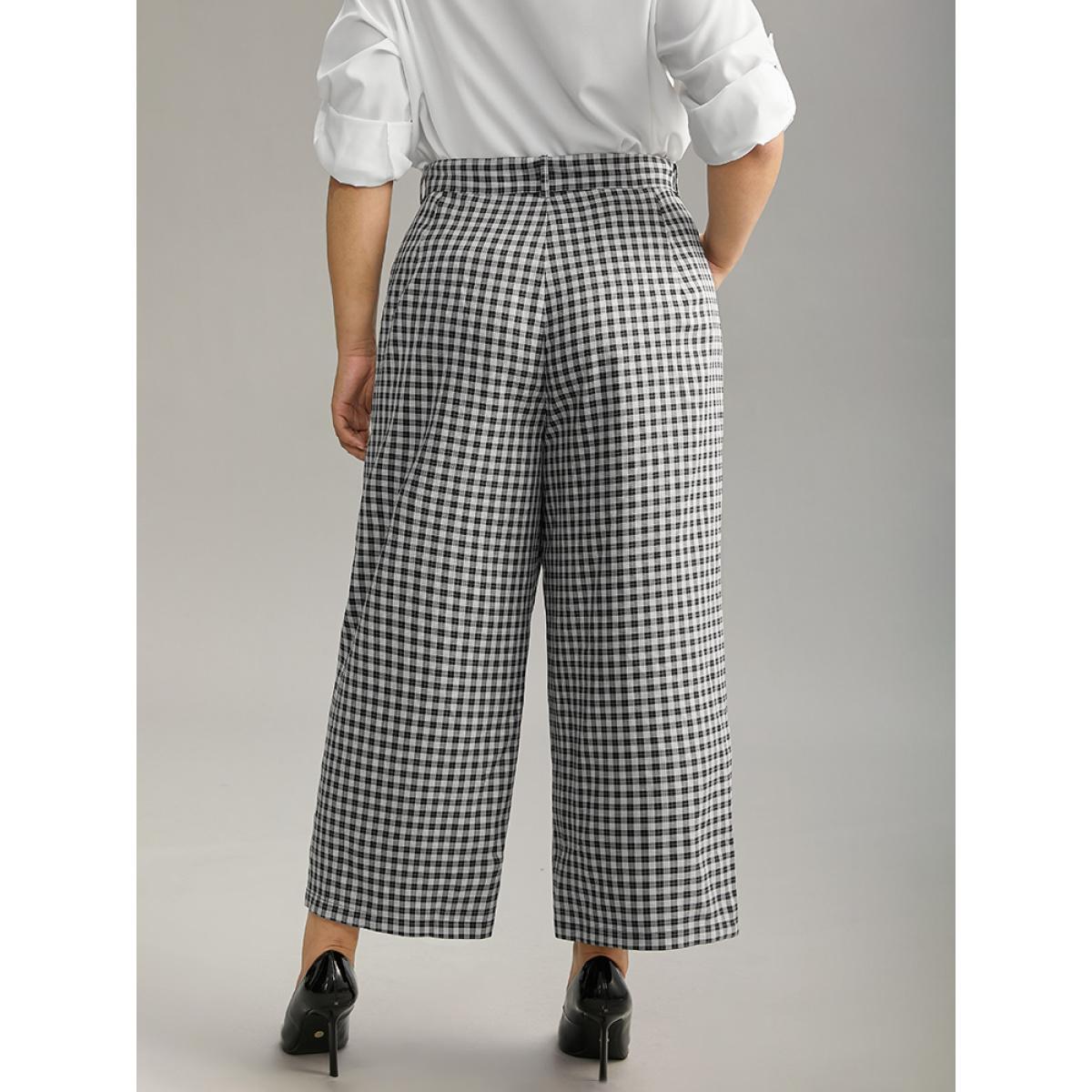 Plus Size Plaid Belted Bowknot Wide Leg Pants Women Black Office Wide Leg High Rise Work Pants BloomChic 10/M Product Image