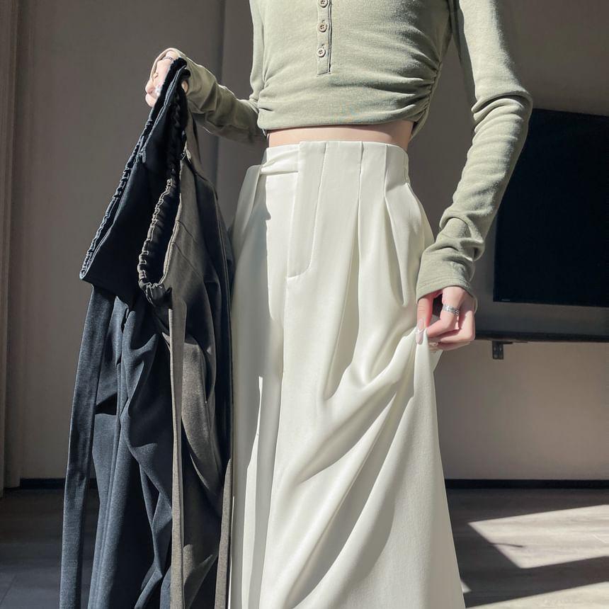 High Rise Asymmetrical Plain Wide Leg Pants (Various Designs) Product Image