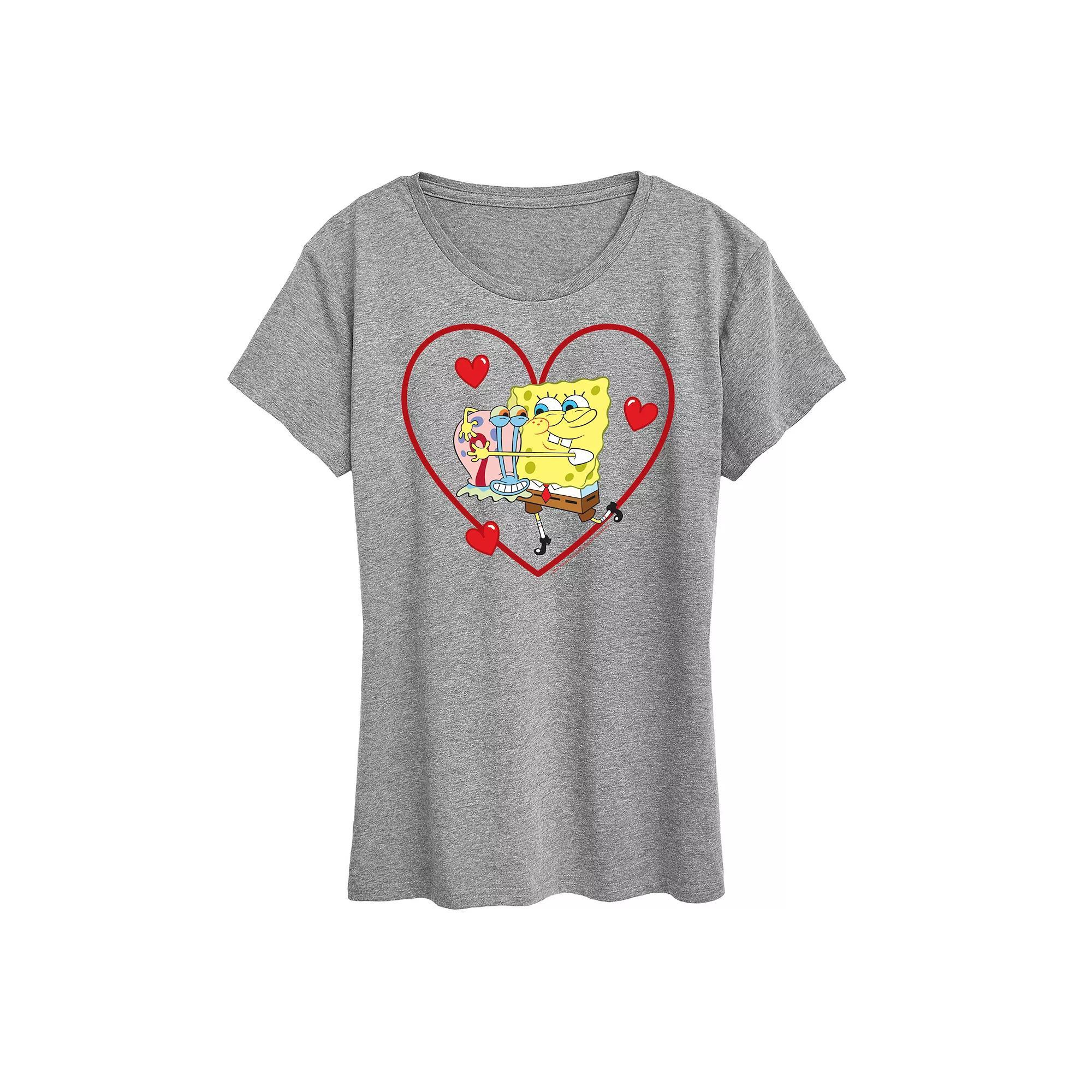 Womens Spongebob Squarepants Spongebob Gary Heart Graphic Tee Grey Gray Product Image