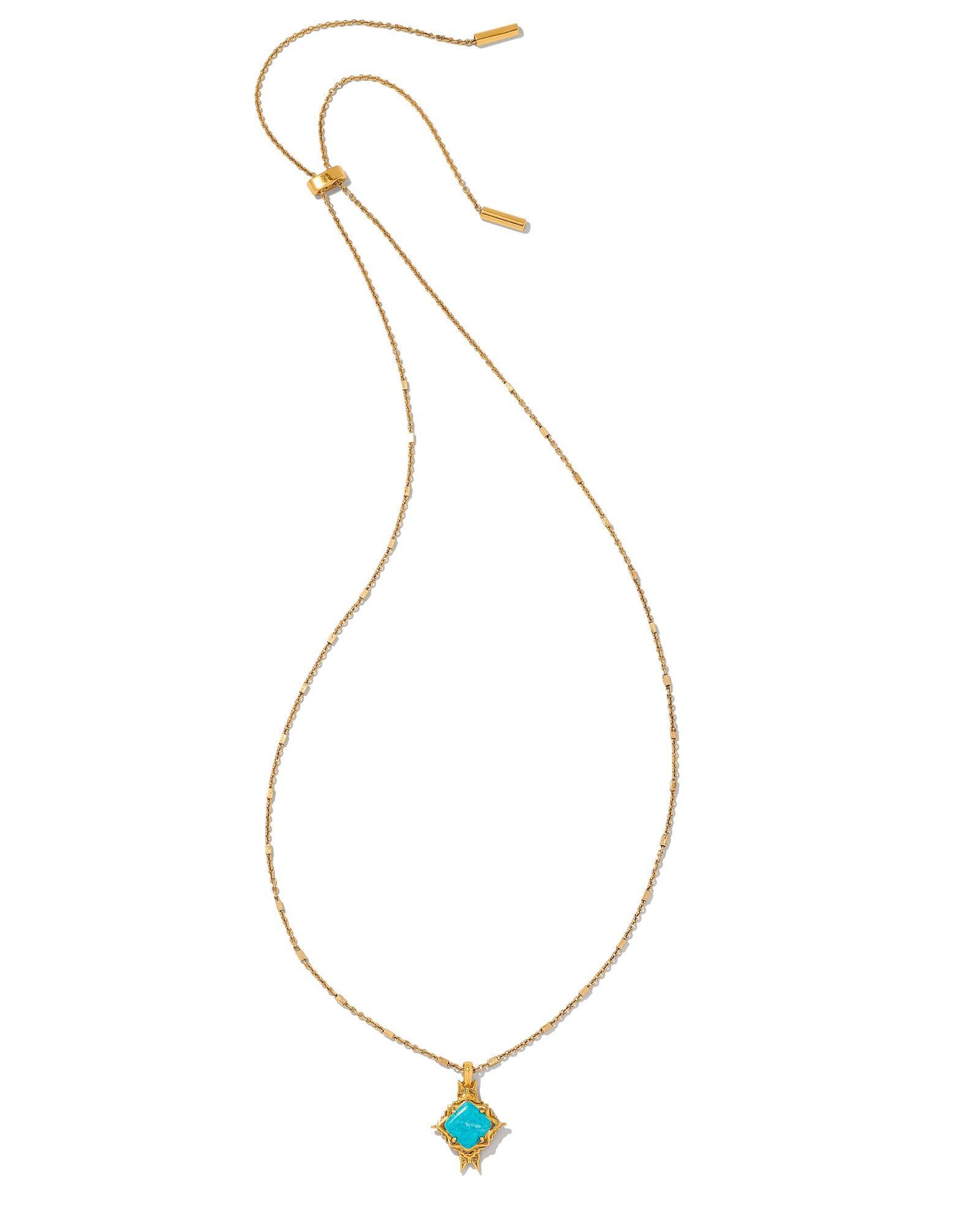 Cass Vintage Gold Long Pendant Necklace in Variegated Dark Teal Magnesite Product Image