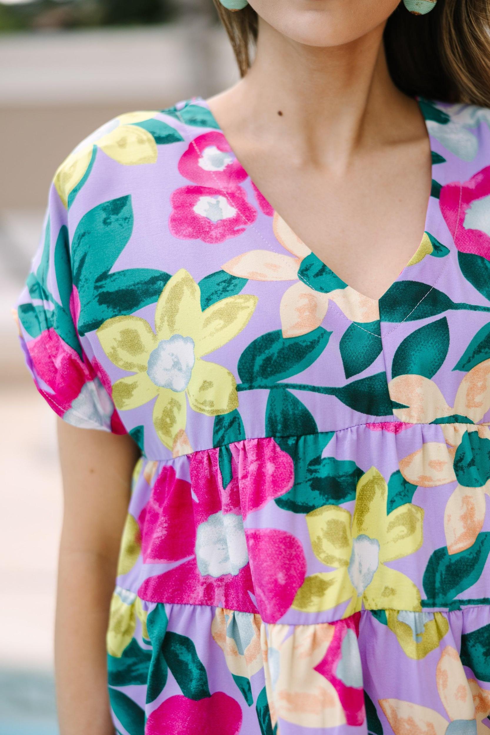 A True Beauty Lavender Purple Floral Babydoll Blouse Female Product Image