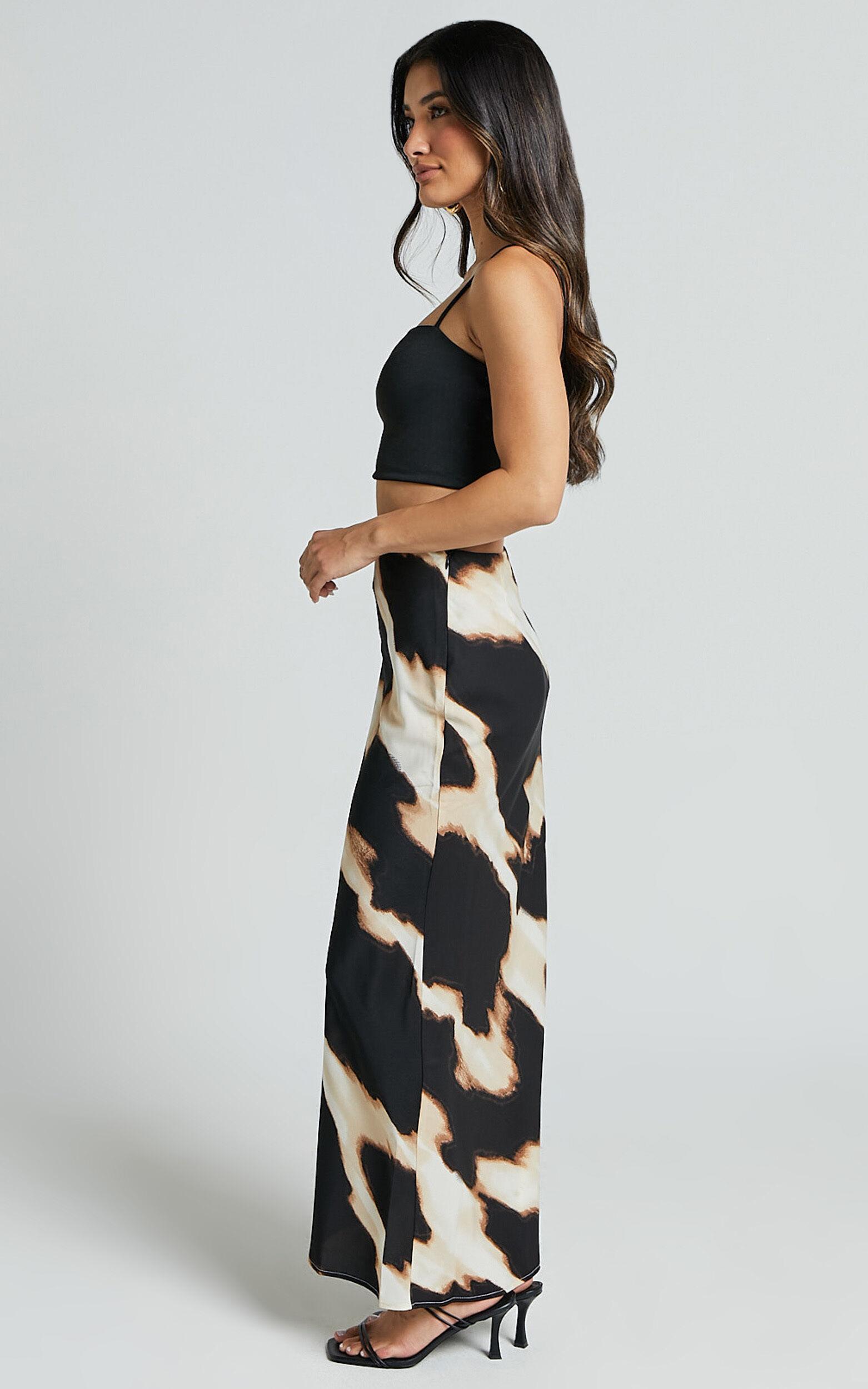Tabitha Maxi Skirt - High Waist Slip Skirt in Brown Product Image