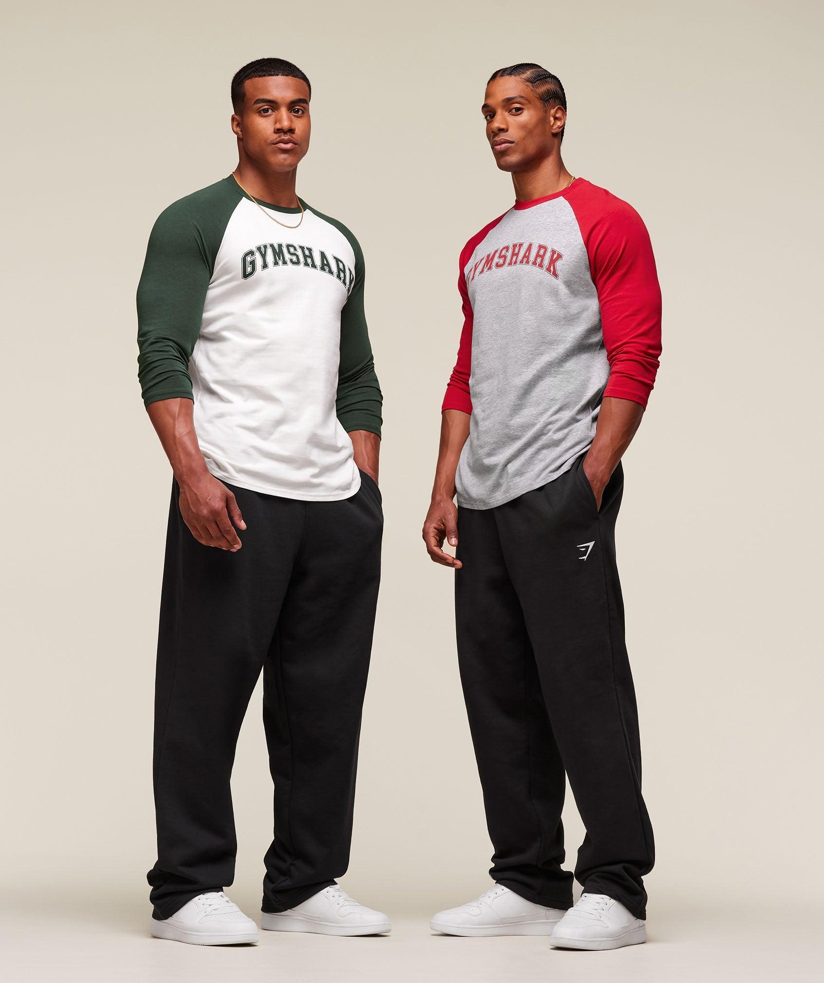 Gymshark GSLC Raglan 3/4 Sleeve T-Shirt - Light Grey Core Marl/Conditioning Red Male Product Image