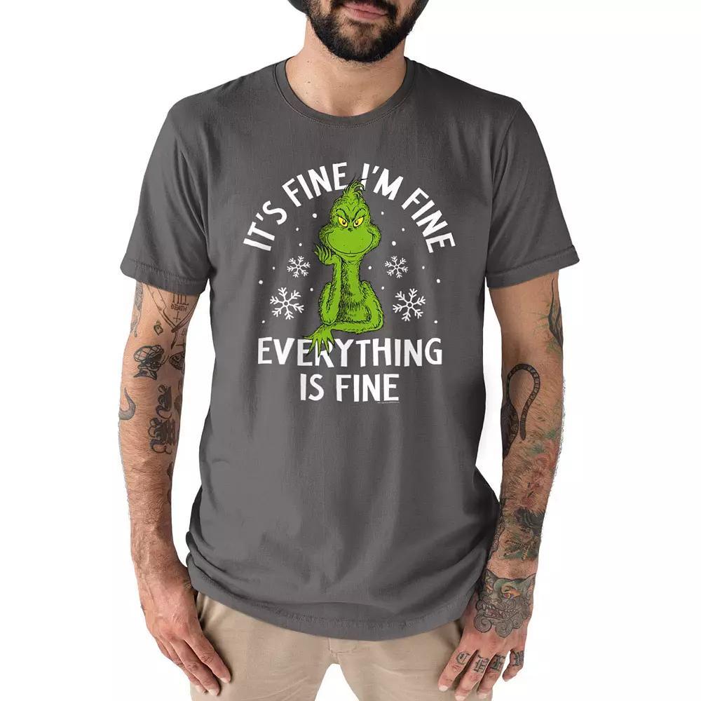 Men's Dr. Seuss The Grinch Its Fine Tee, Size: Large, Grey Red Product Image