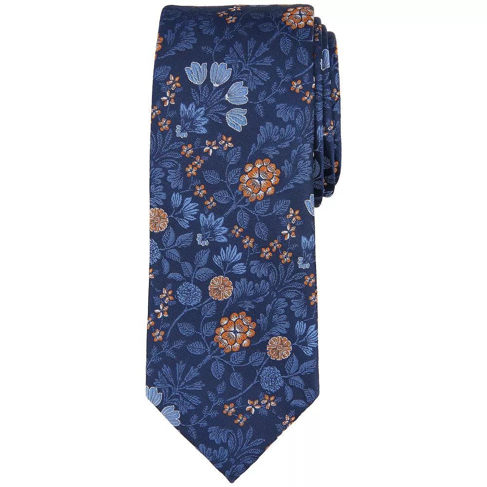 Men's Bespoke Floral Skinny Tie, Blue Harrison Product Image