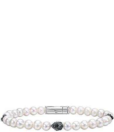 Bulova Mens Freshwater Pearl Beaded Sterling Silver Line Bracelet Product Image