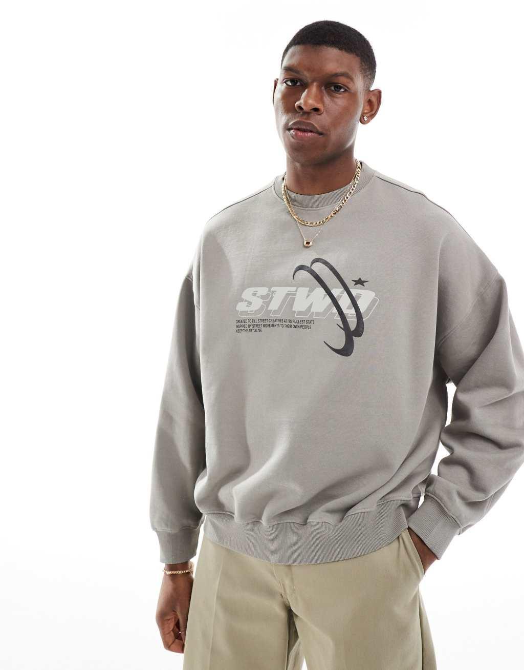 Pull&Bear STWD sweatshirt in light gray Product Image