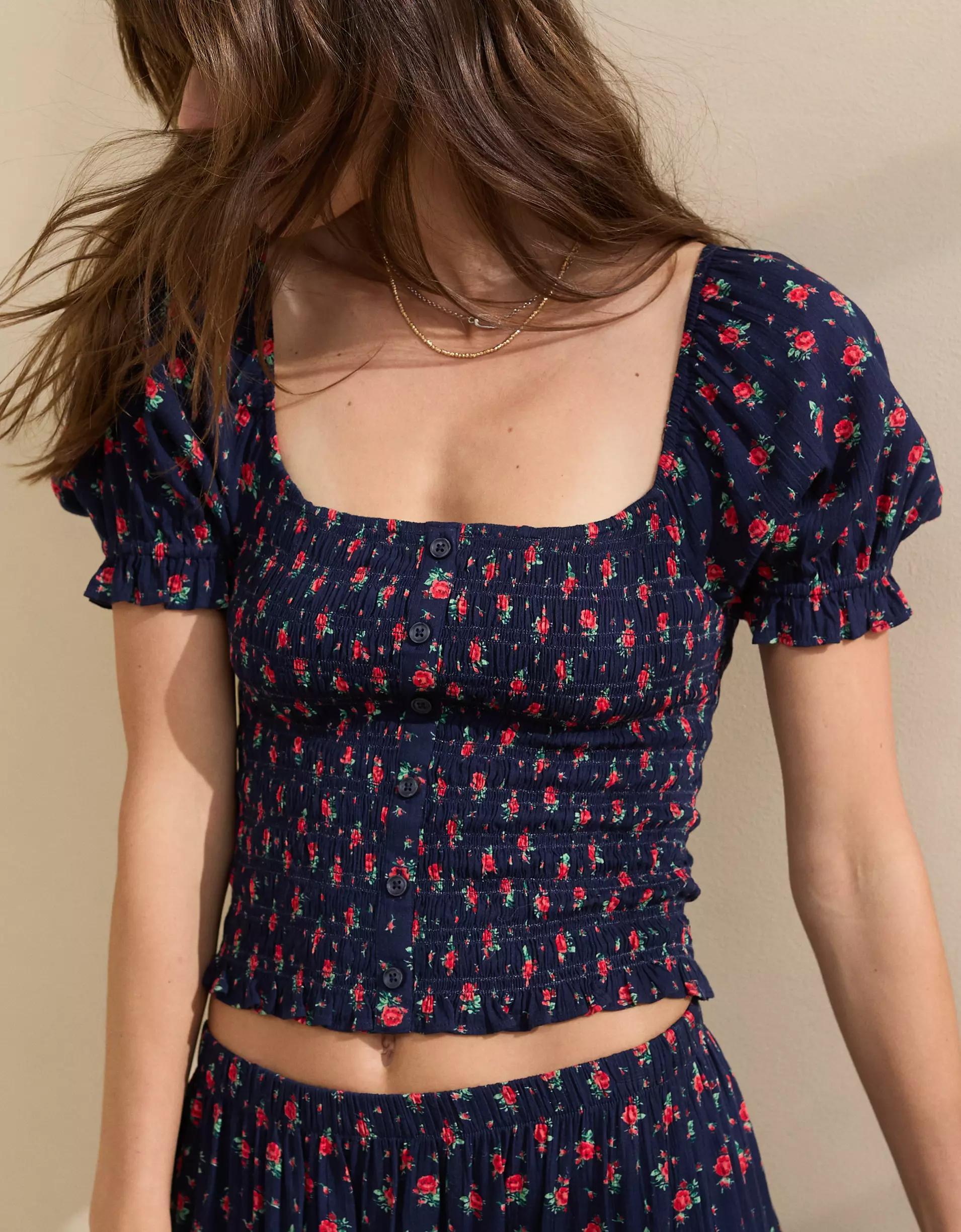 Aerie Puff Sleeve Smocked Top Product Image