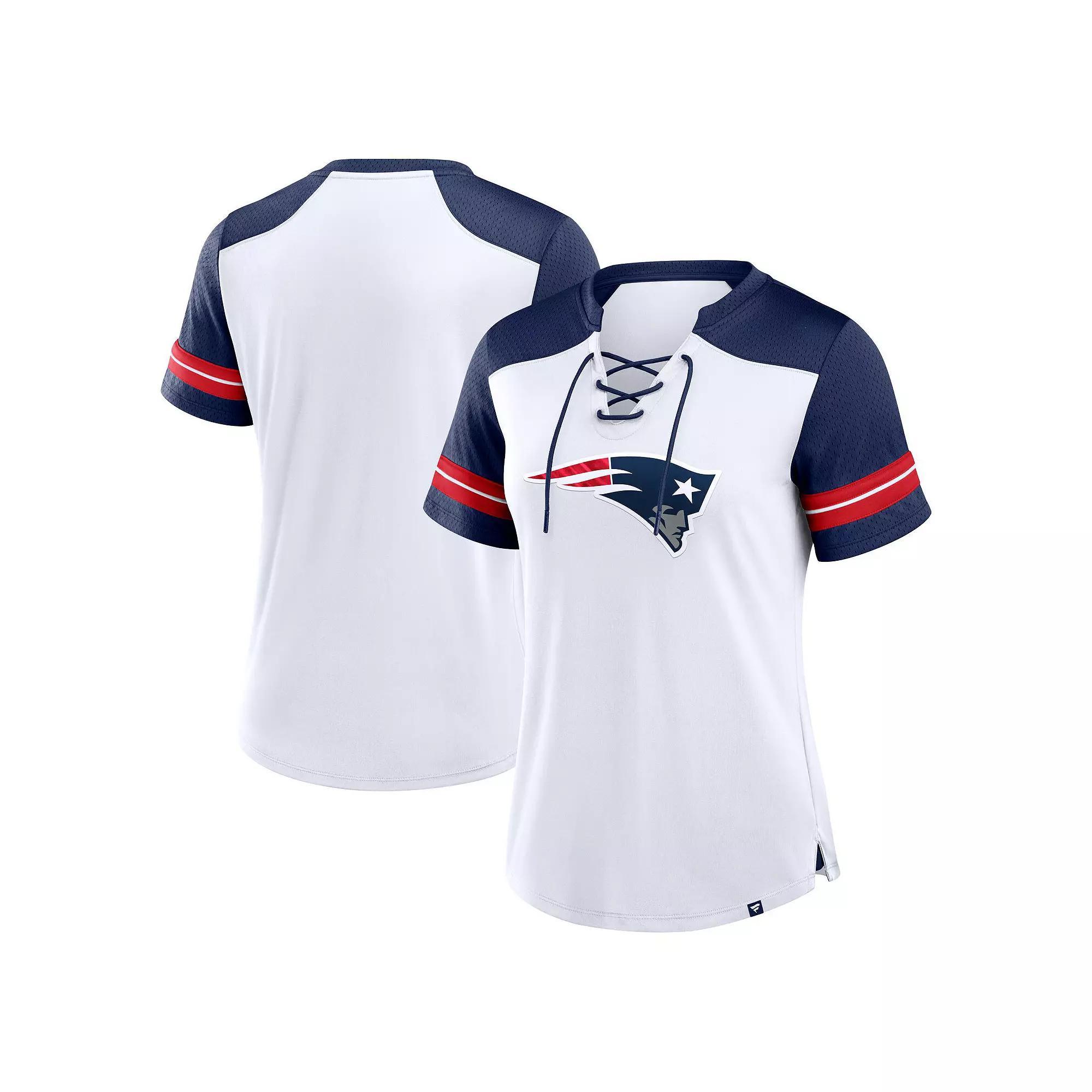Women's Fanatics White/Navy New England Patriots Foiled Primary Lace-Up T-Shirt, Size: 2XL Product Image