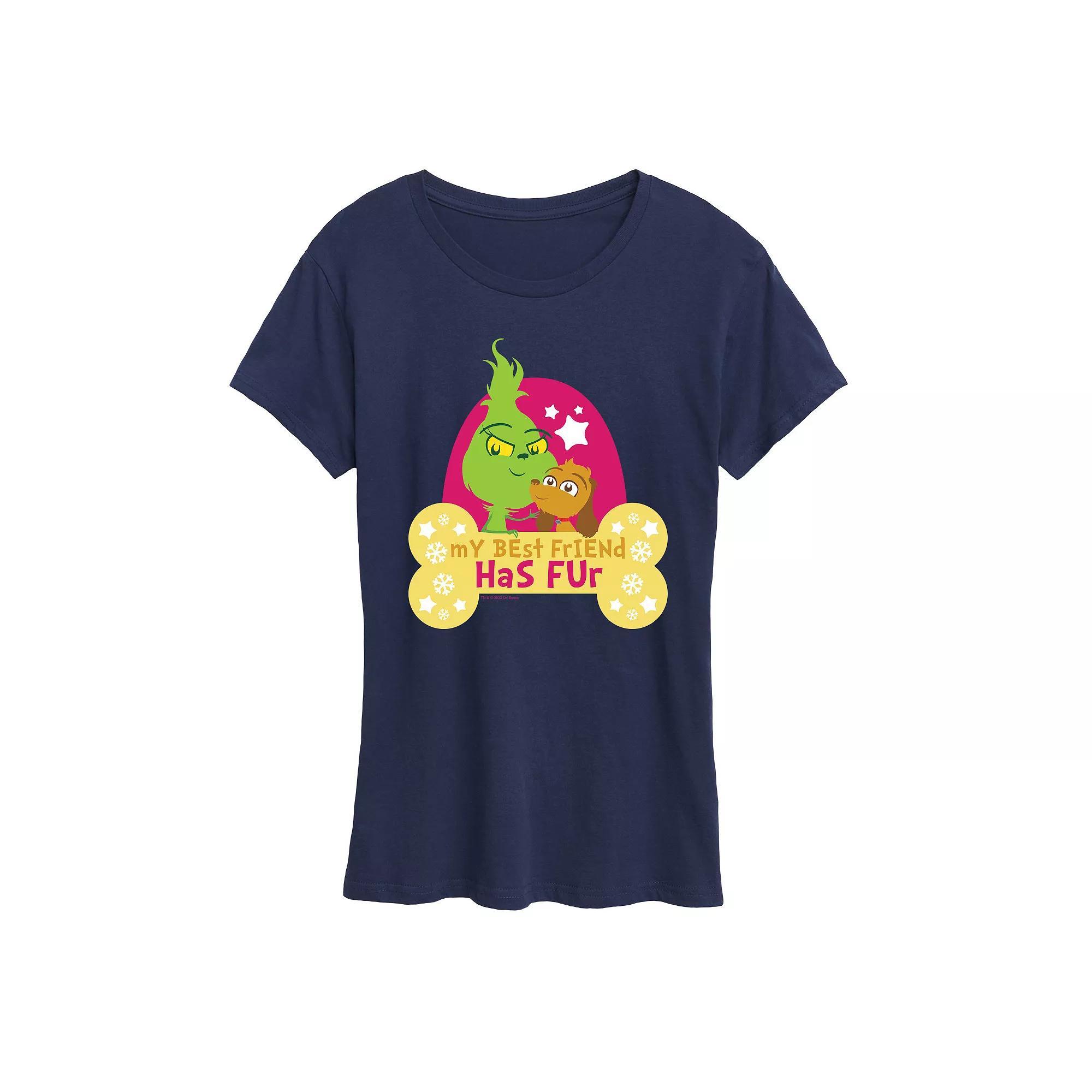 Womens Dr. Seuss Little Grinch Best Friend Has Fur Graphic Tee, Girls Grey Blue Product Image