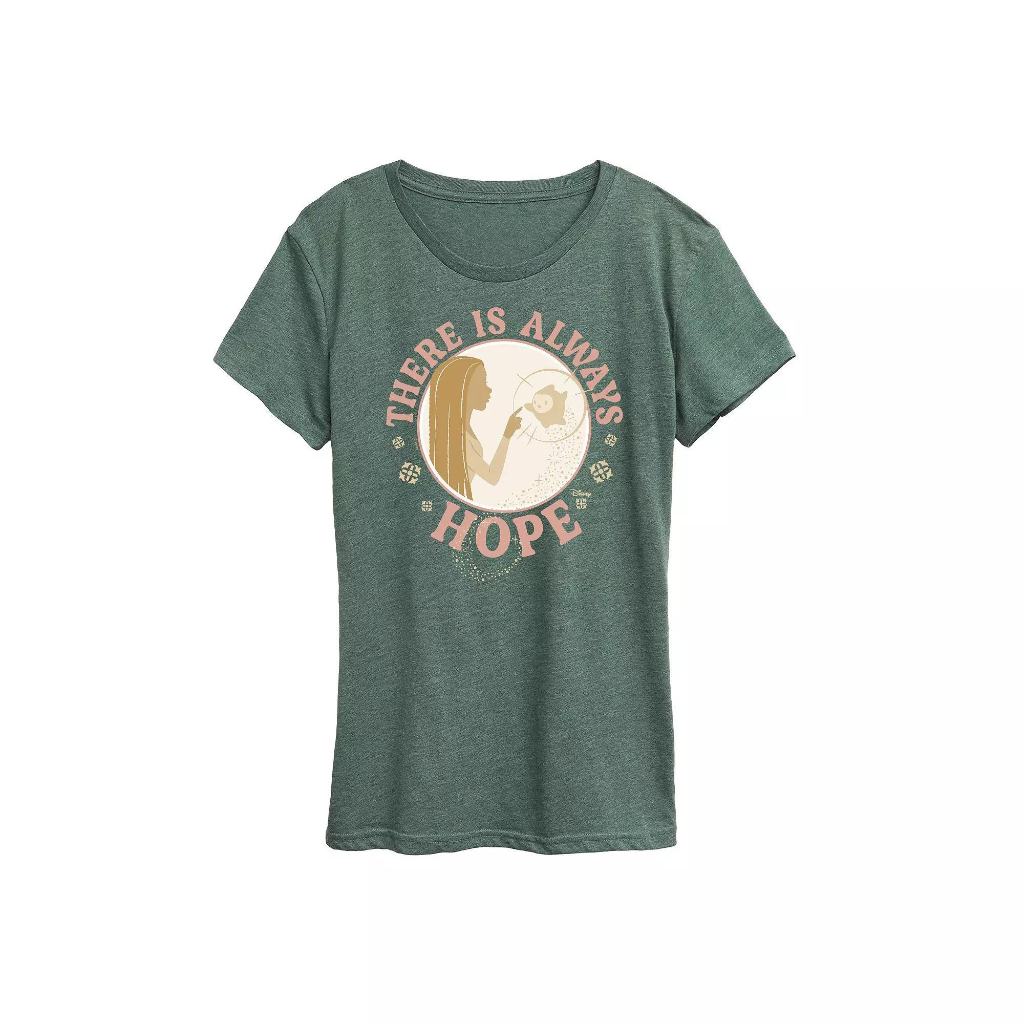 Disneys Wish Asha and Star Womens There Is Always Hope Graphic Tee, Girls Grey Green Product Image