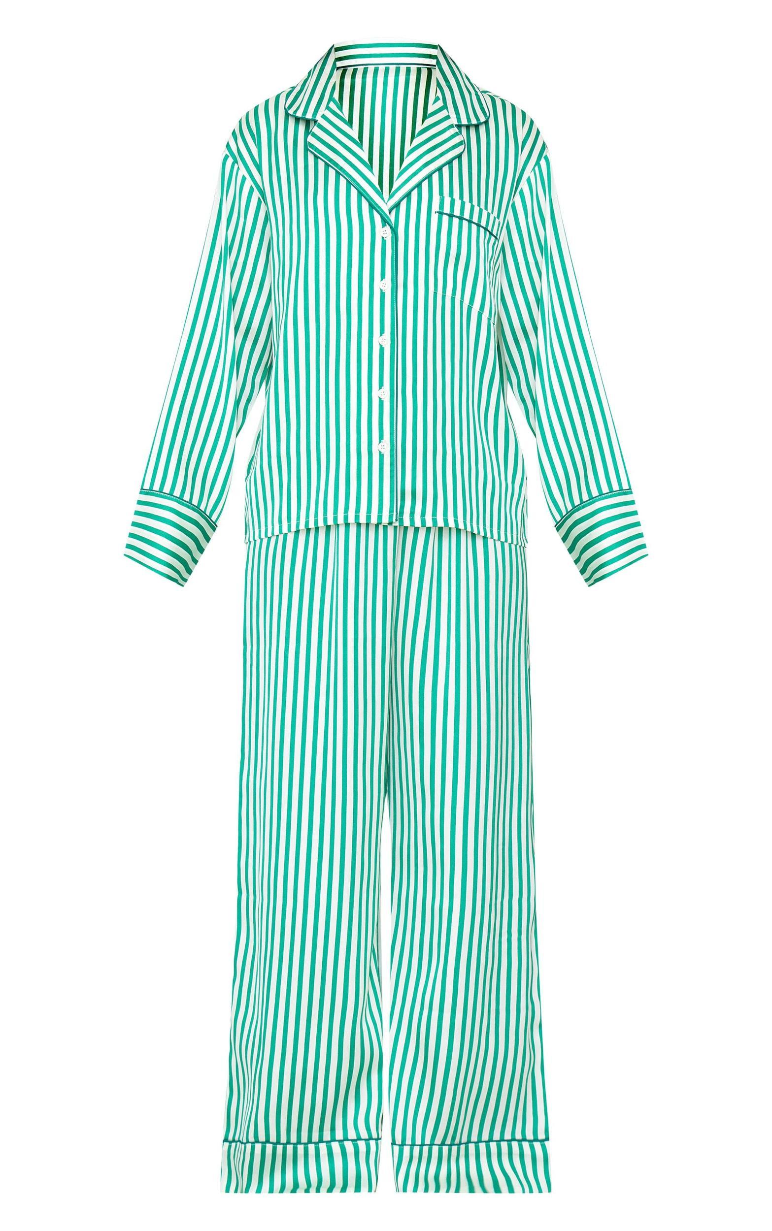 Green Candy Stripe Satin Long Pj Set Product Image