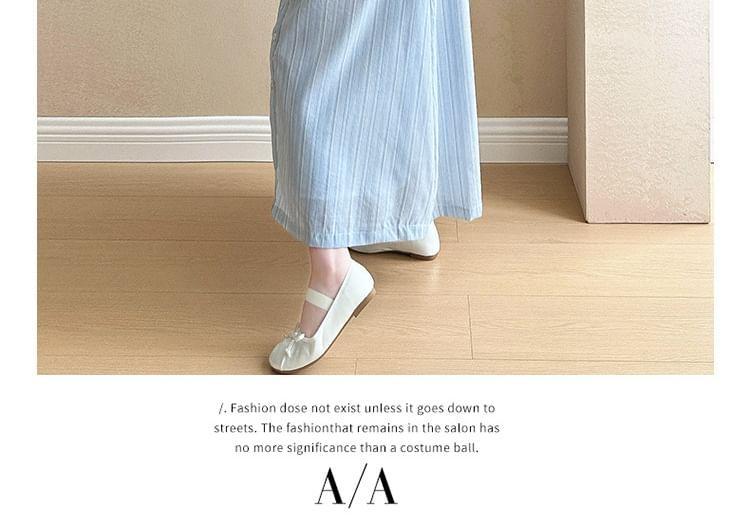 Maternity Short-Sleeve V-Neck Striped Button Down Maxi A-Line Dress Product Image