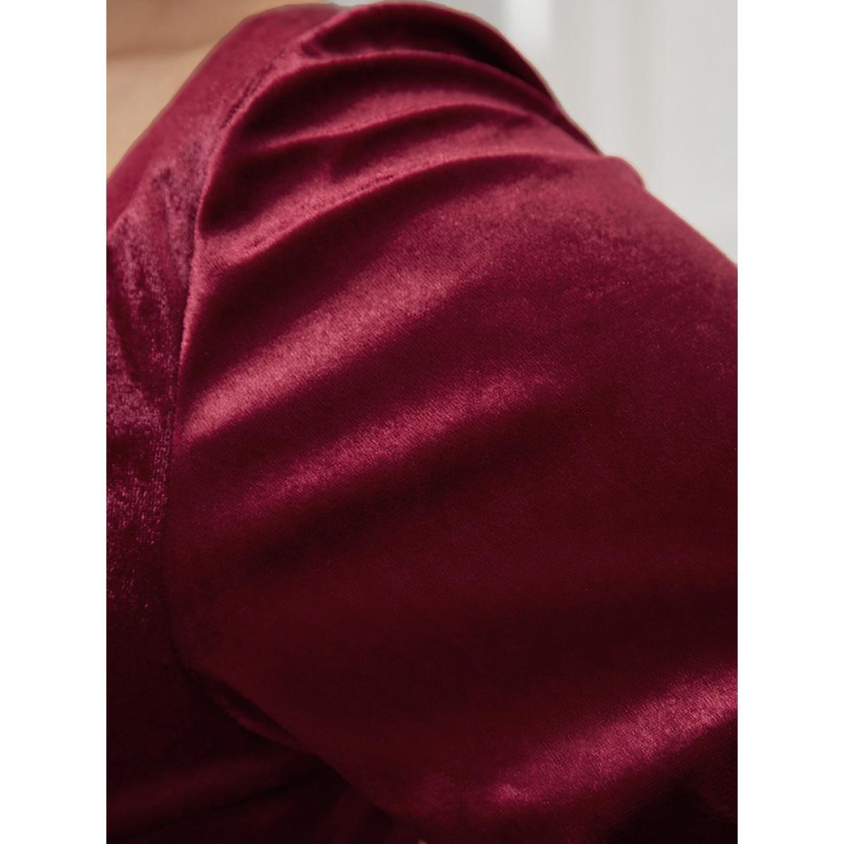 Plus Size Solid Square Neck Pocket Lantern Sleeve Velvet Dress Without Belt Scarlet Women Glamour Elastic Waist Square Neck Long Sleeve Curvy Midi Dress BloomChic 30/6X Product Image