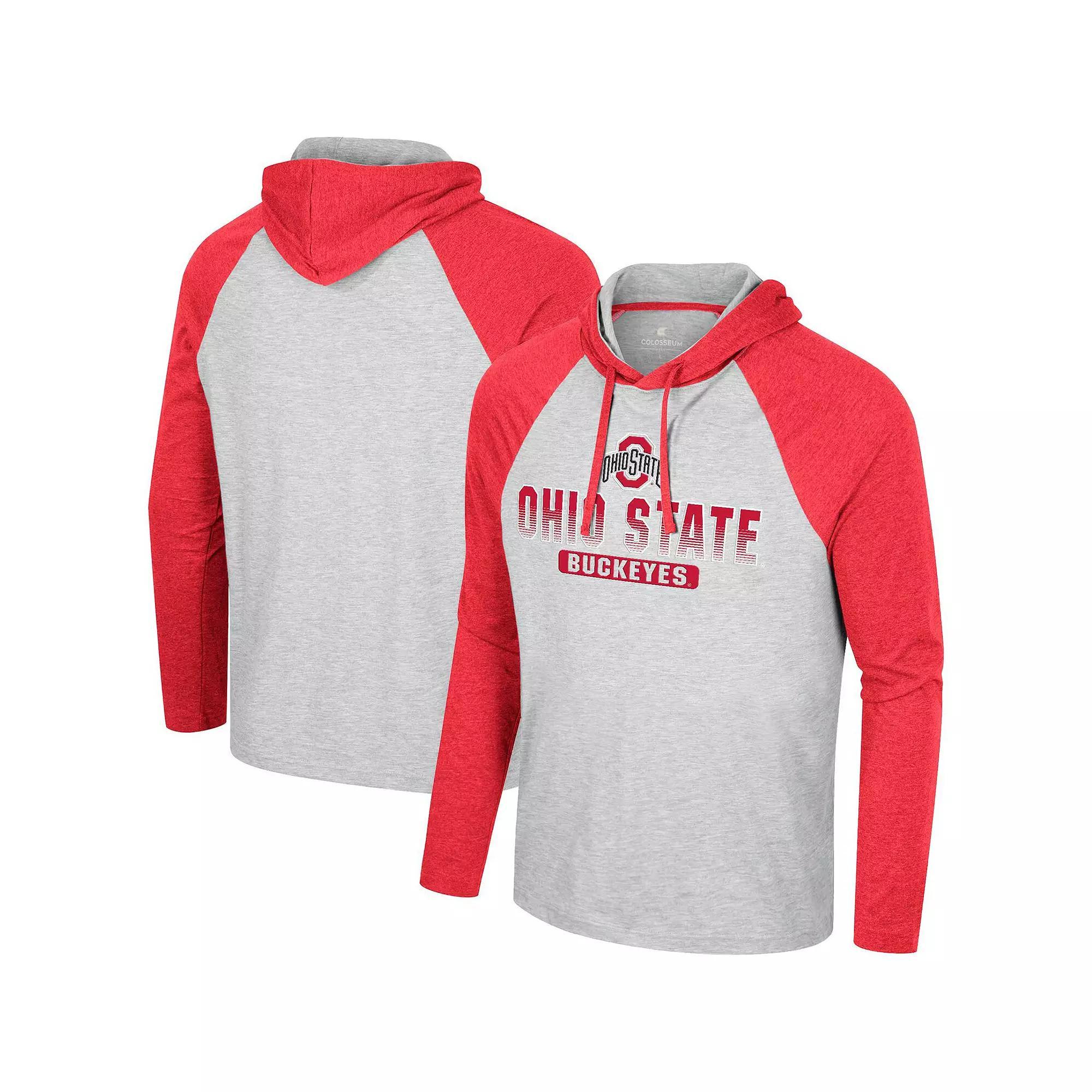 Men's Colosseum  Heather Gray Ohio State Buckeyes Hasta La Vista Raglan Hoodie Long Sleeve T-Shirt, Size: Medium, Grey Product Image