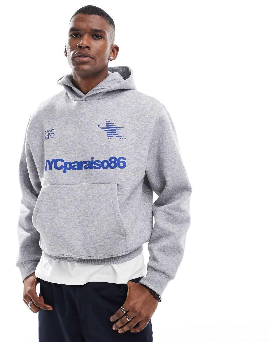 ASOS DESIGN boxy oversized hoodie with athletic print in gray Product Image