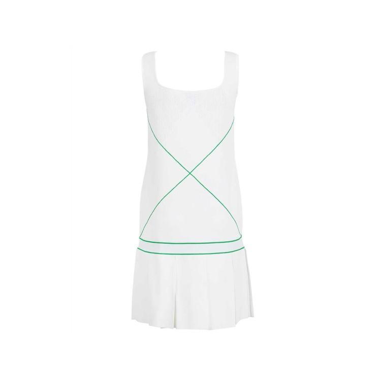 BOTTEGA VENETA Pleated Embroidered Knitted Mini Dress In White Product Image