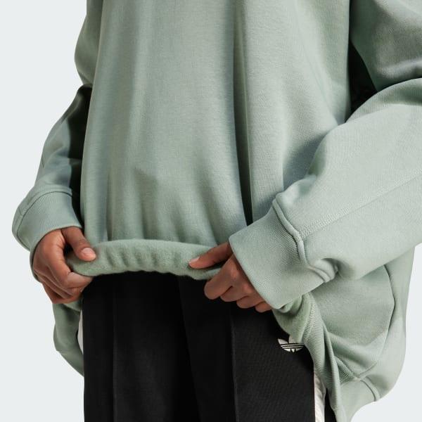 adidas Essentials Fleece Long Oversized Crew Sweatshirt Black L Womens Product Image