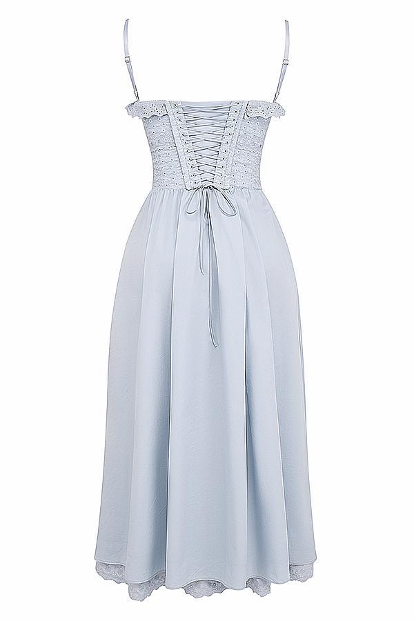 Jaime Soft Blue Cotton Broderie Anglais Midi SunDress Product Image